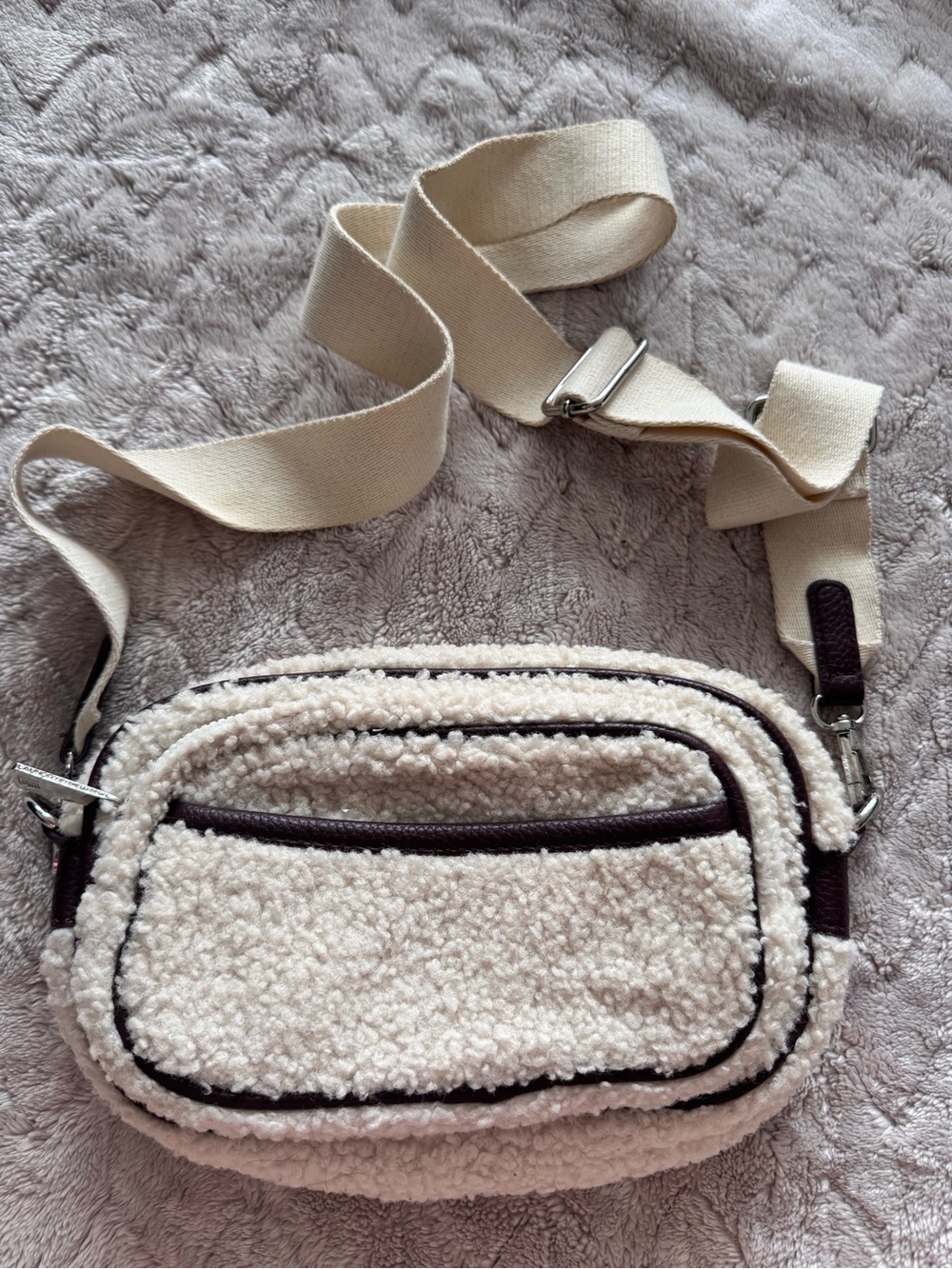 Laundry By Shelli Segal Cream Sherpa Crossbody with Dark Trim